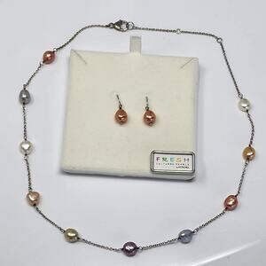 NWT Honora Cultured Pearl Sterling Silver Necklace Earring Jewelry Set
